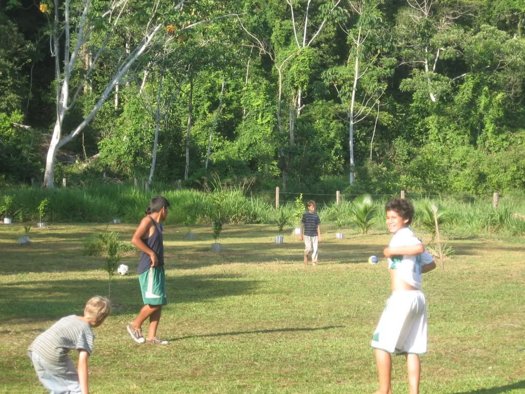 enjoying a friendly soccer game with the Troyer family