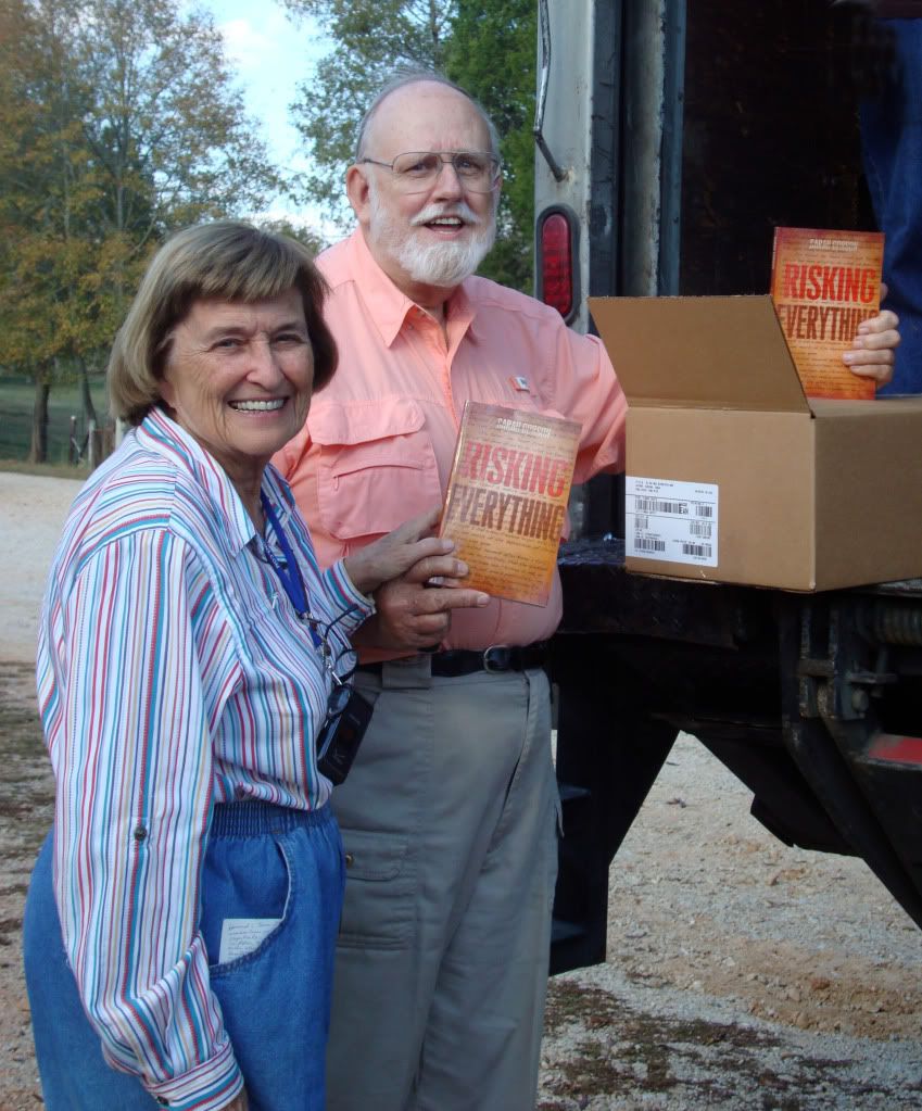 Sarah & Ken helping unload the books