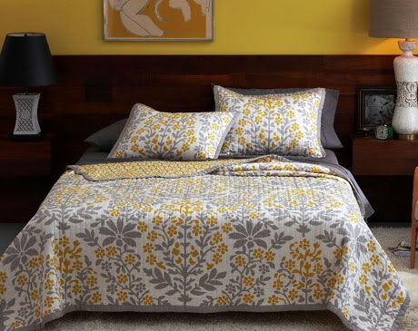 Contemporary Bedding Quilts on Mandala Full Queen Quilt Coverlet Yellow   Gray New Modern Bedding