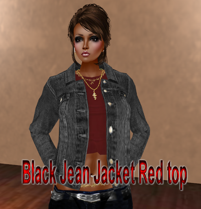  photo Black Jean Jacket Red top.png