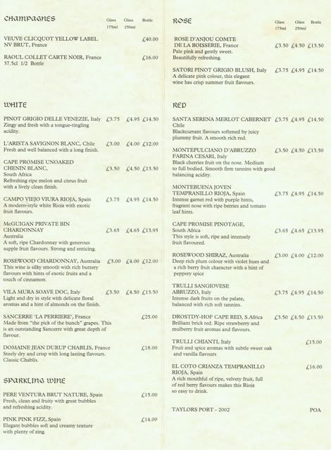 wine list