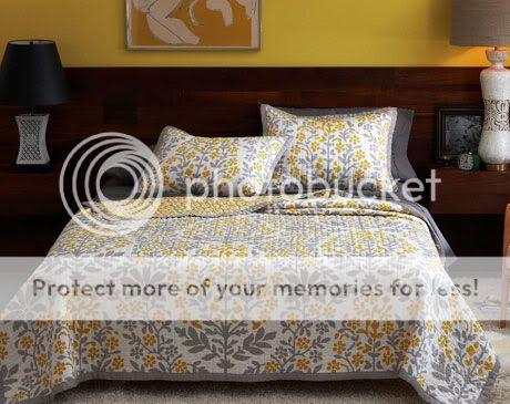  Mandala Full Queen Quilt Coverlet Yellow & Gray NEW Modern Bedding