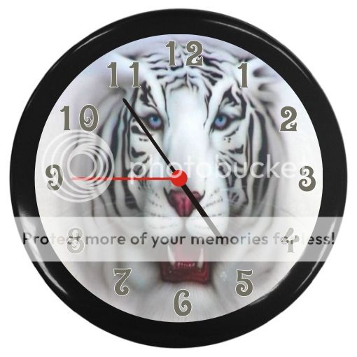 New White Tiger Black Decor Wall Clock  