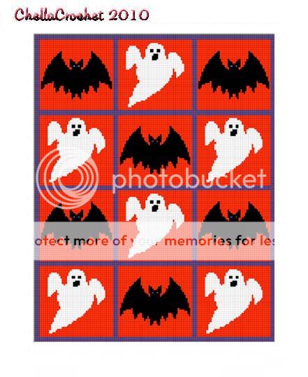 Halloween Bats Ghosts Afghan Crochet Pattern Graph  