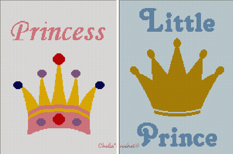 Princess or Prince Crown Afghan Crochet Knit Cross Stitch Pattern