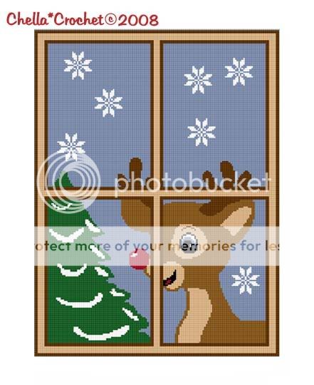 Christmas Reindeer Window Afghan Crochet Pattern Graph  